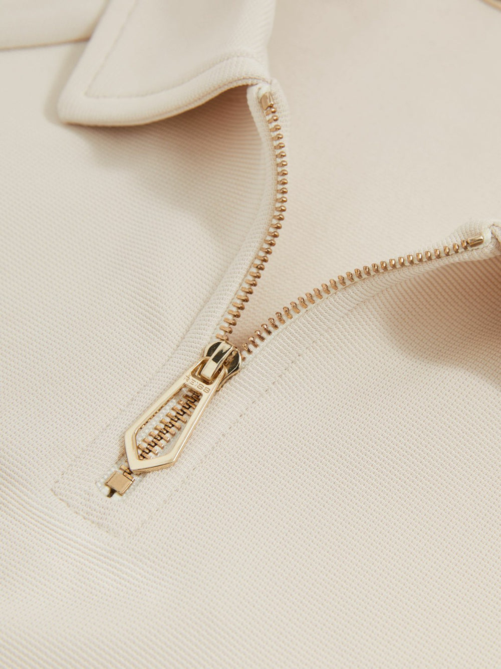 Men Textured Raglan Half-Zip Polo Shirt in Stone