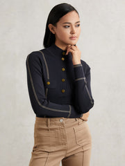 Women Contrast-Stitch Knit Top in Navy