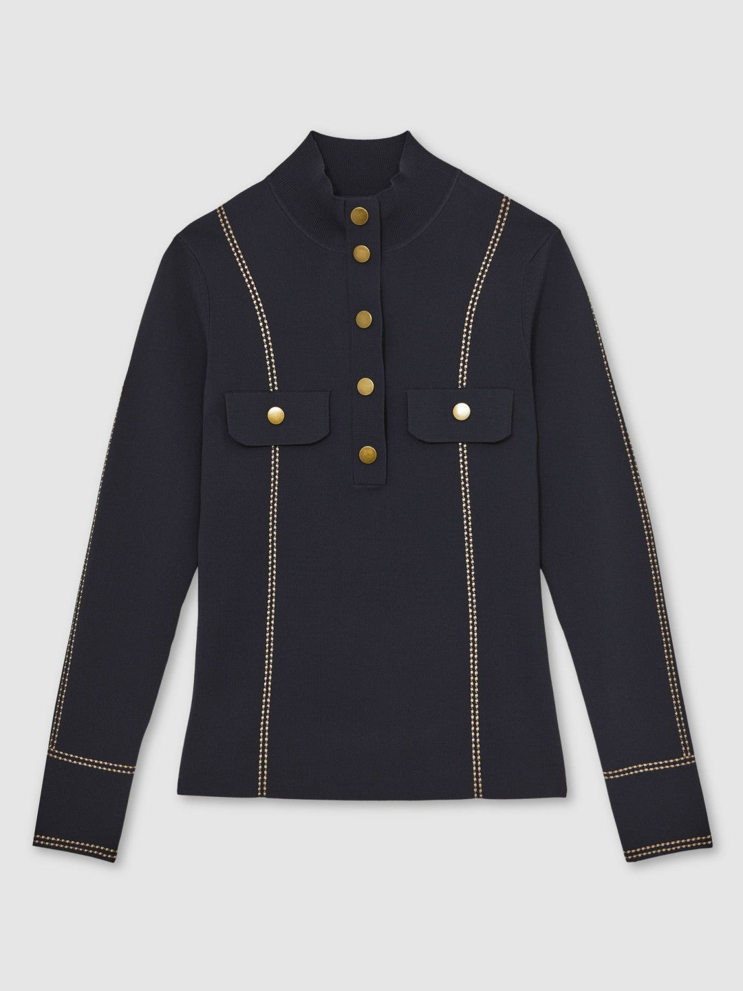 Women Contrast-Stitch Knit Top in Navy
