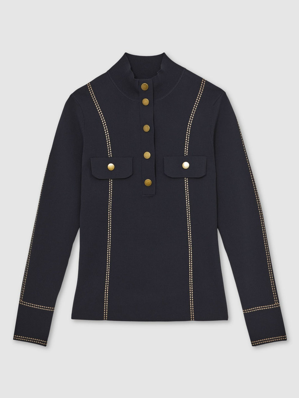 Women Contrast-Stitch Knit Top in Navy