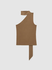 Women One Shoulder Scarf Top in Taupe Neutral