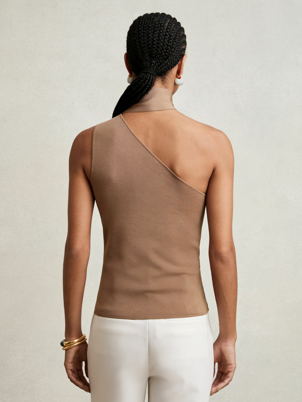 Women One Shoulder Scarf Top in Taupe Neutral