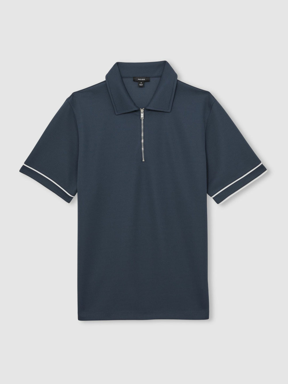 Men Textured Half-Zip Tipped Polo Shirt in Airforce Blue