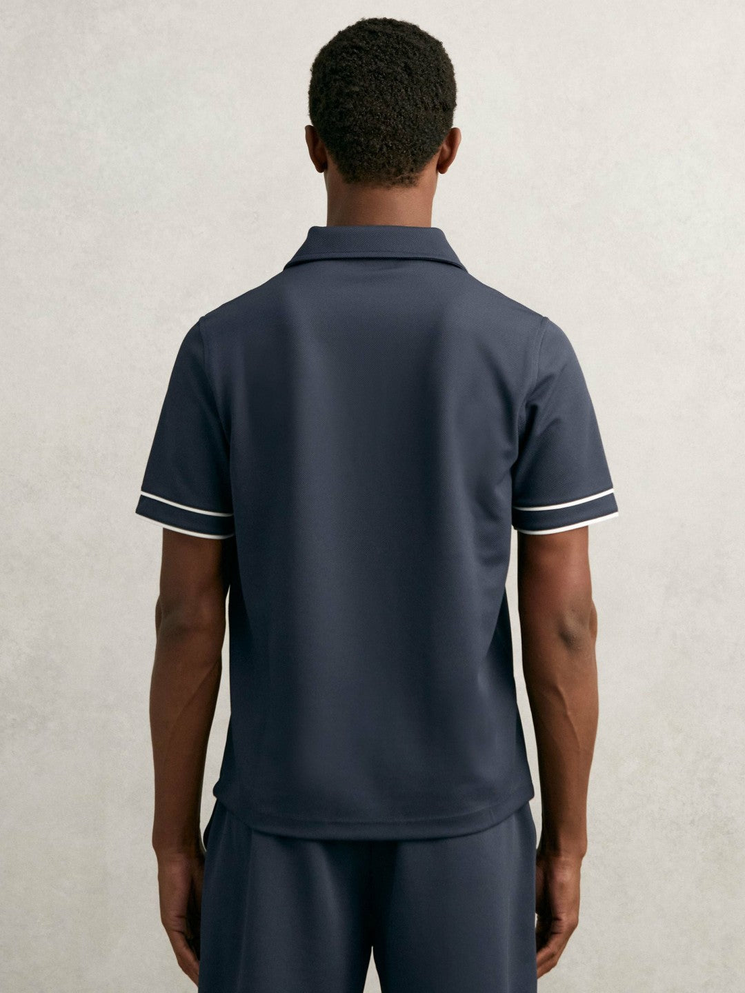 Men Textured Half-Zip Tipped Polo Shirt in Airforce Blue