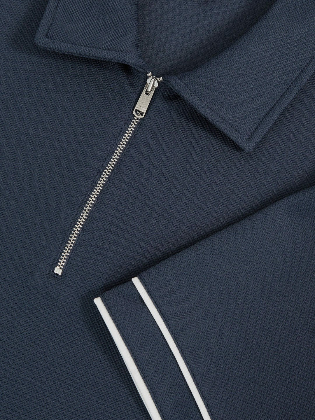 Men Textured Half-Zip Tipped Polo Shirt in Airforce Blue