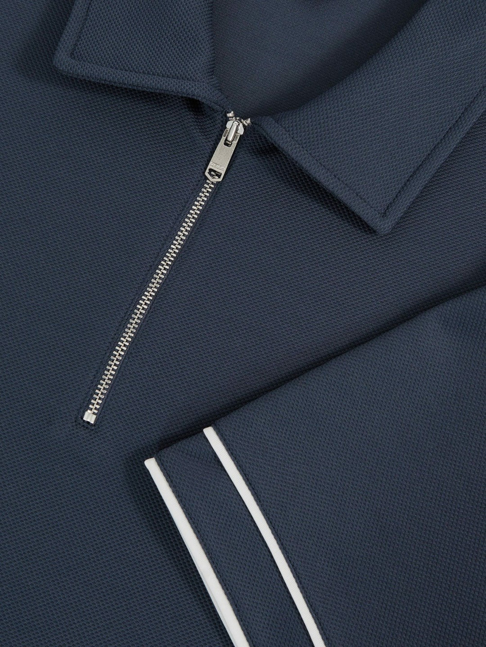 Men Textured Half-Zip Tipped Polo Shirt in Airforce Blue