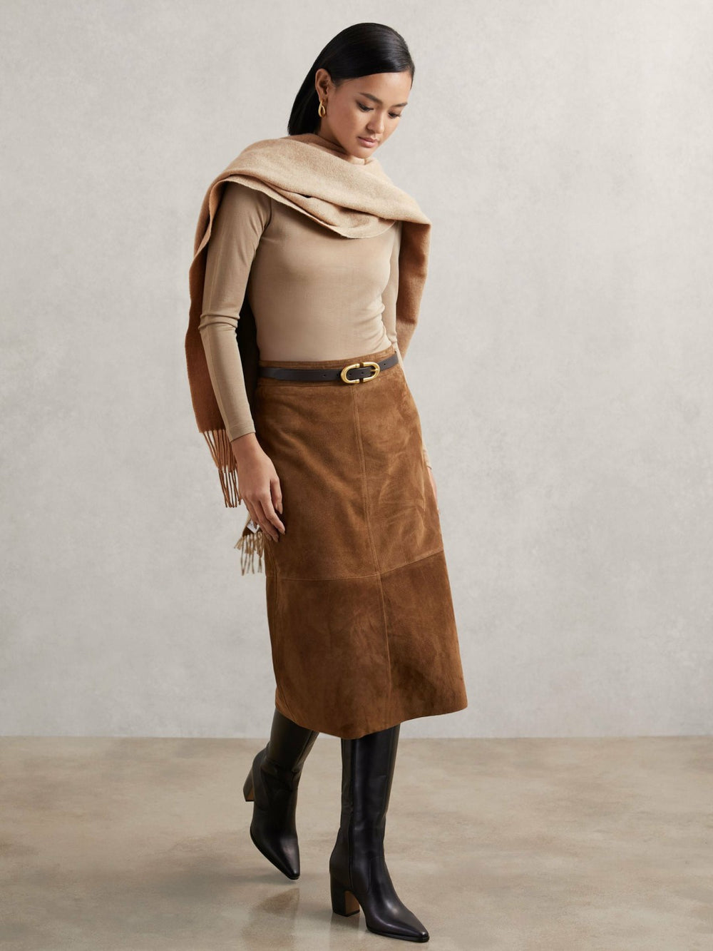 Women Wool-Cashmere Scarf in Taupe