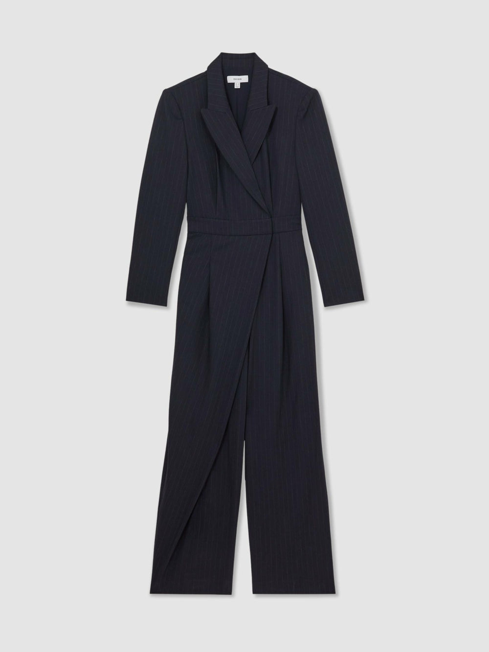 Women Pinstripe Tailored Wide-Leg Jumpsuit with Wool in Navy