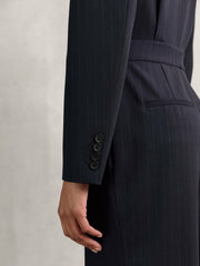 Women Pinstripe Tailored Wide-Leg Jumpsuit with Wool in Navy