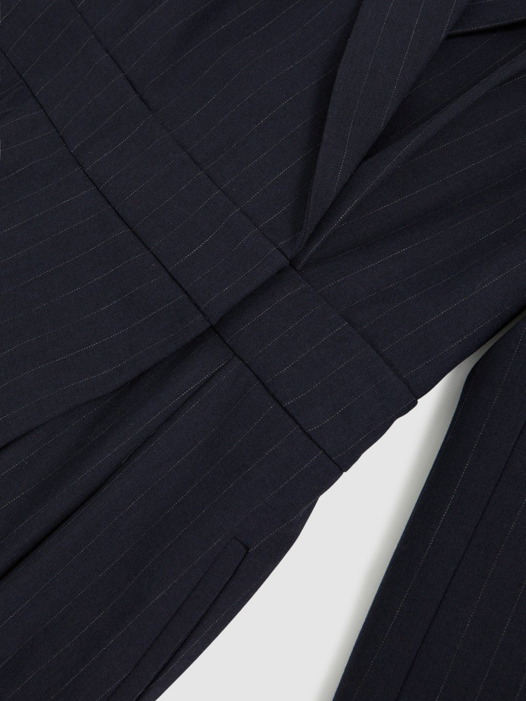 Women Pinstripe Tailored Wide-Leg Jumpsuit with Wool in Navy