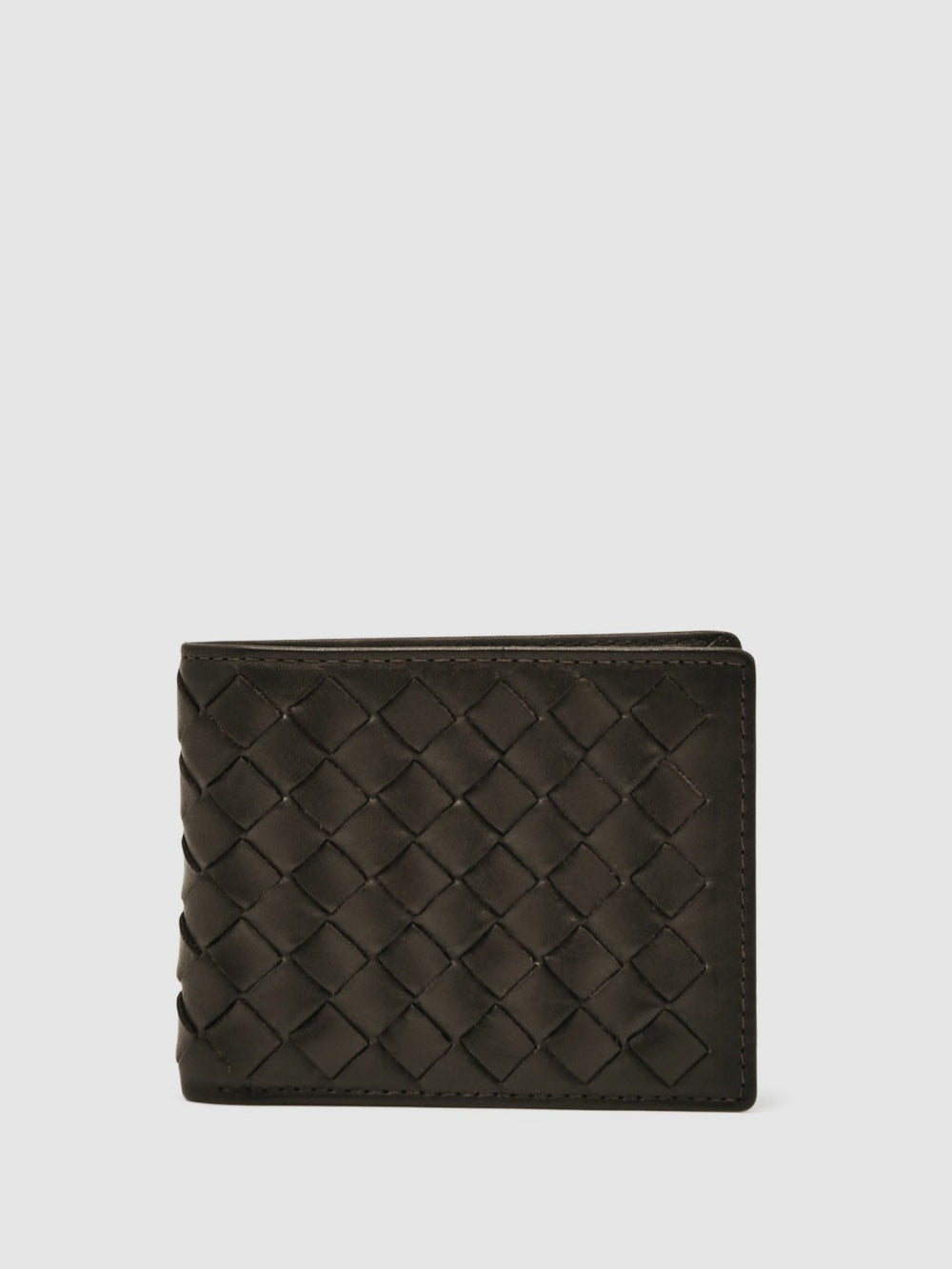 Men Leather Large Lattice-Effect Wallet in Dark Brown