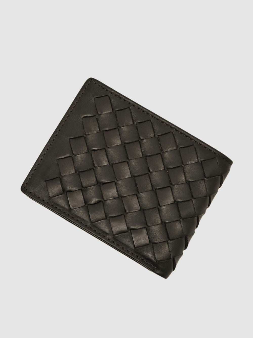 Men Leather Large Lattice-Effect Wallet in Dark Brown