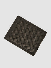 Men Leather Large Lattice-Effect Wallet in Dark Brown