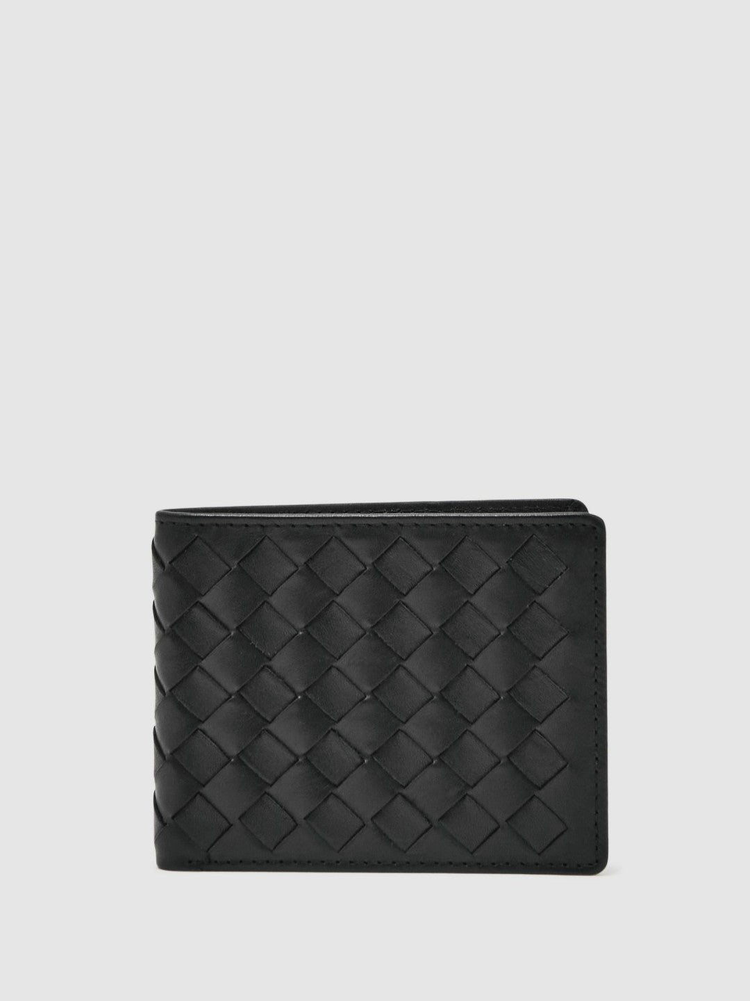 Men Leather Large Lattice-Effect Wallet in Black