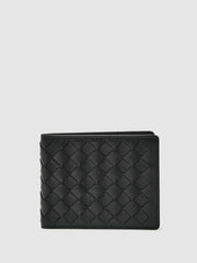 Men Leather Large Lattice-Effect Wallet in Black