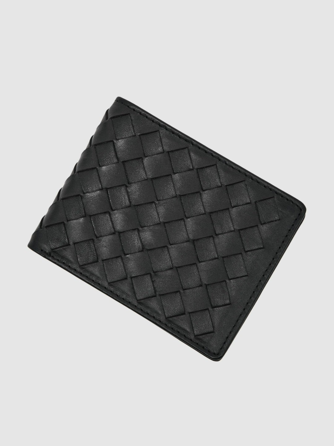 Men Leather Large Lattice-Effect Wallet in Black