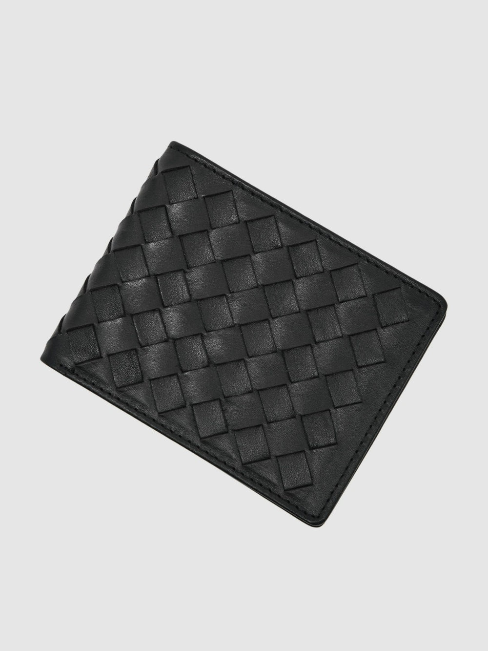 Men Leather Large Lattice-Effect Wallet in Black