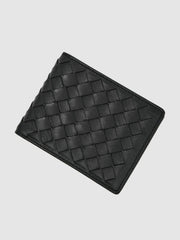Men Leather Large Lattice-Effect Wallet in Black