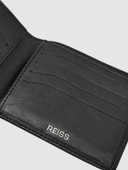 Men Leather Large Lattice-Effect Wallet in Black