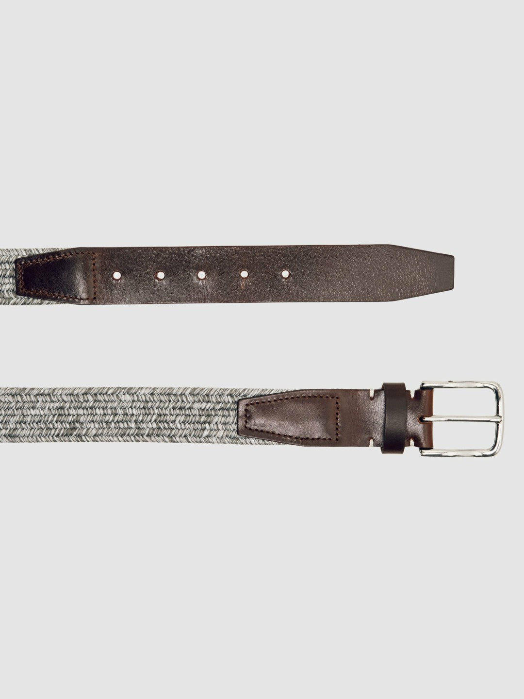 Men Webbing Belt With Leather Trim in Soft Grey