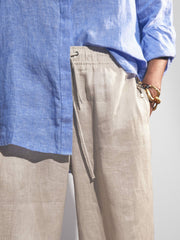 Women Petite Linen-Blend Wide-Leg Trousers in Neutral