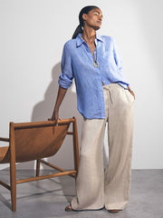 Women Linen-Blend Wide-Leg Trousers in Neutral