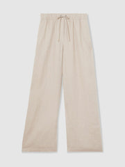 Women Linen-Blend Wide-Leg Trousers in Neutral