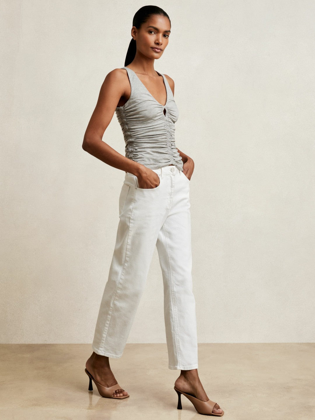 Women Stretch Lyocell Jersey Ruched Vest in Silver Grey