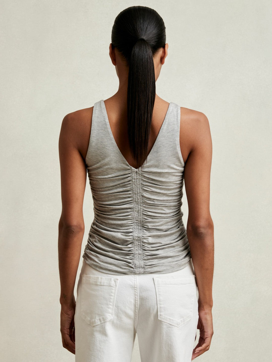 Women Stretch Lyocell Jersey Ruched Vest in Silver Grey