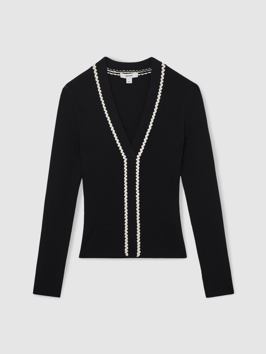 Women Craft-Stitch Rib-Knit Top in Navy/White
