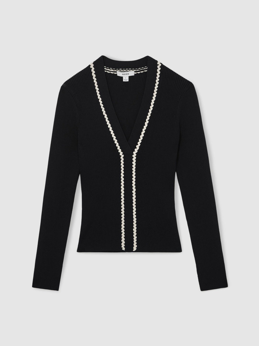 Women Craft-Stitch Rib-Knit Top in Navy/White