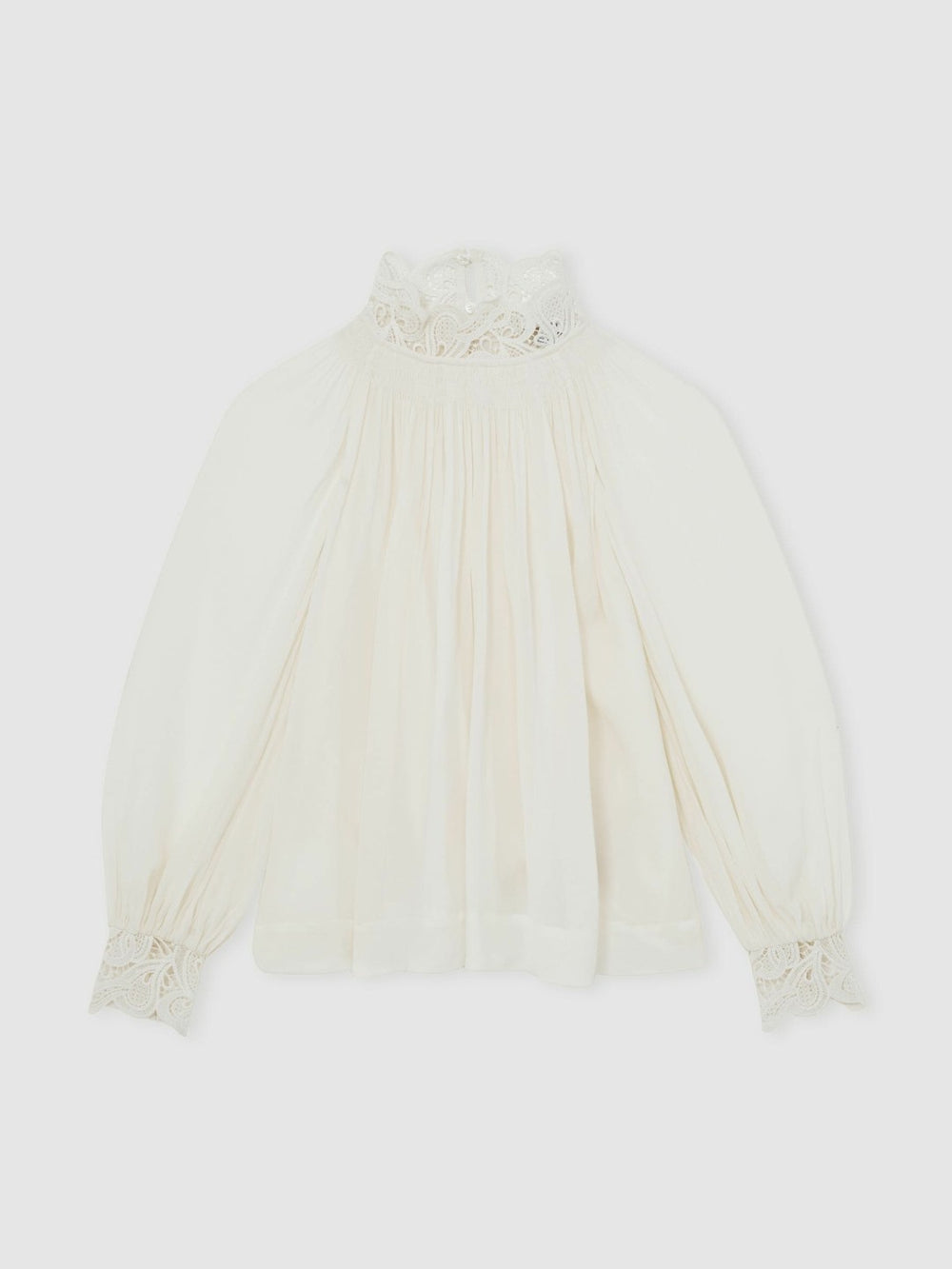Women Lace-Trim Draped Chiffon Top in Cream