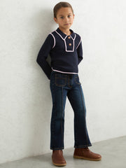 Children & Baby 13-14 yrs Piped Knitted Collar Top in Navy