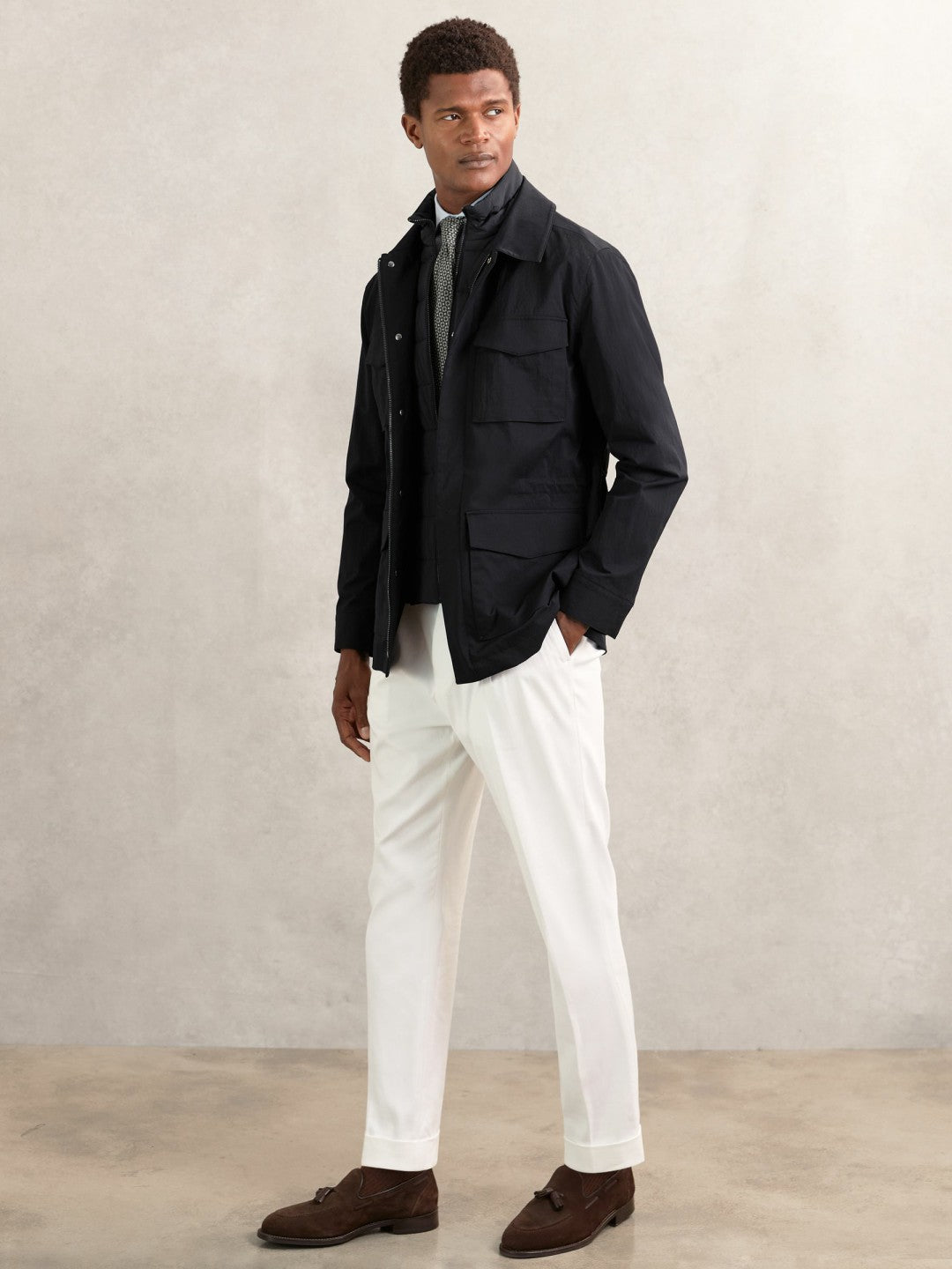 Men Removable-Gilet Safari Jacket in Navy