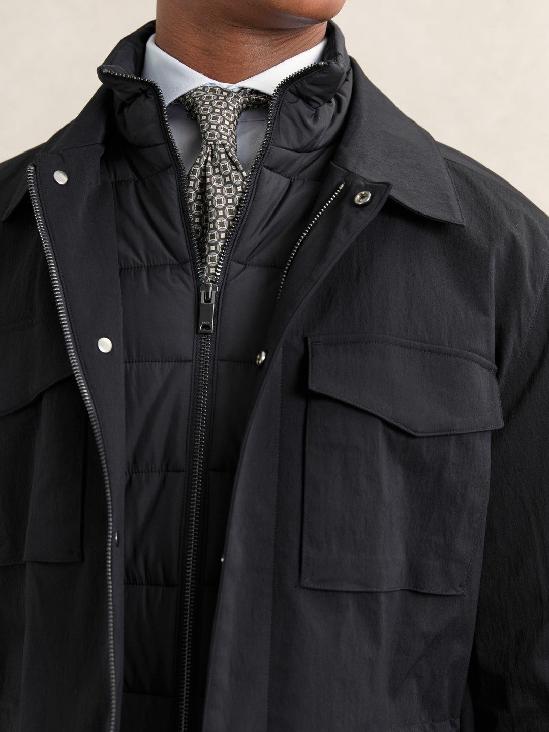 Men Removable-Gilet Safari Jacket in Navy