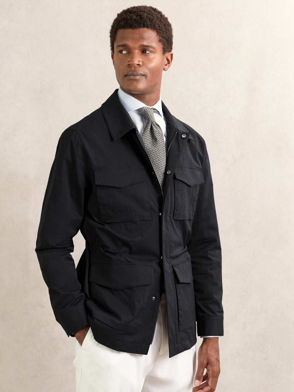 Men Removable-Gilet Safari Jacket in Navy