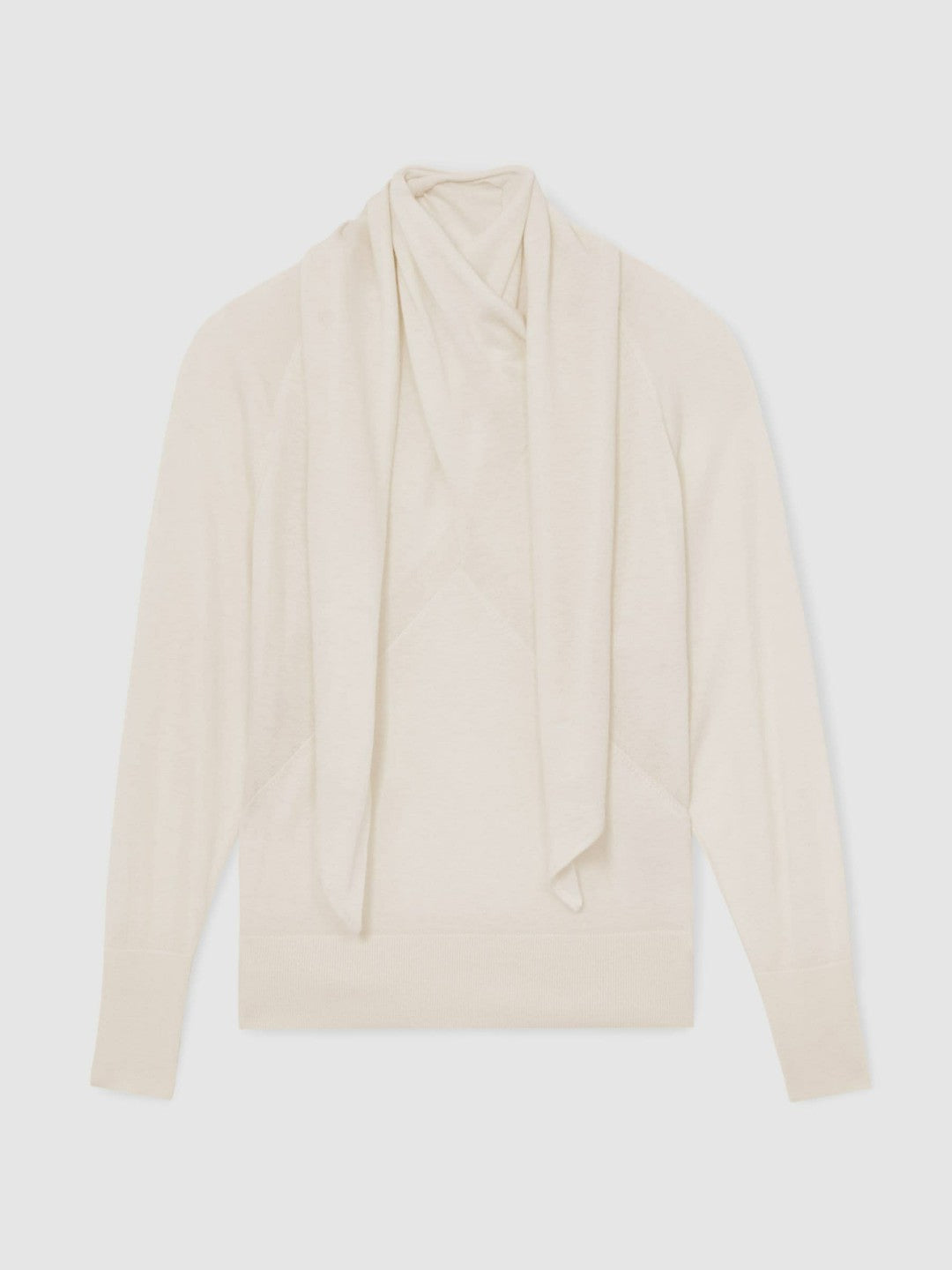 Women Wool Scarf-Tie Draped Jumper in Cream