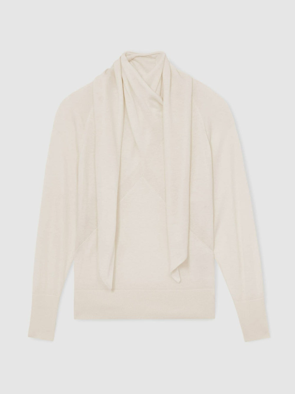Women Wool Scarf-Tie Draped Jumper in Cream