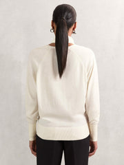 Women Wool Scarf-Tie Draped Jumper in Cream