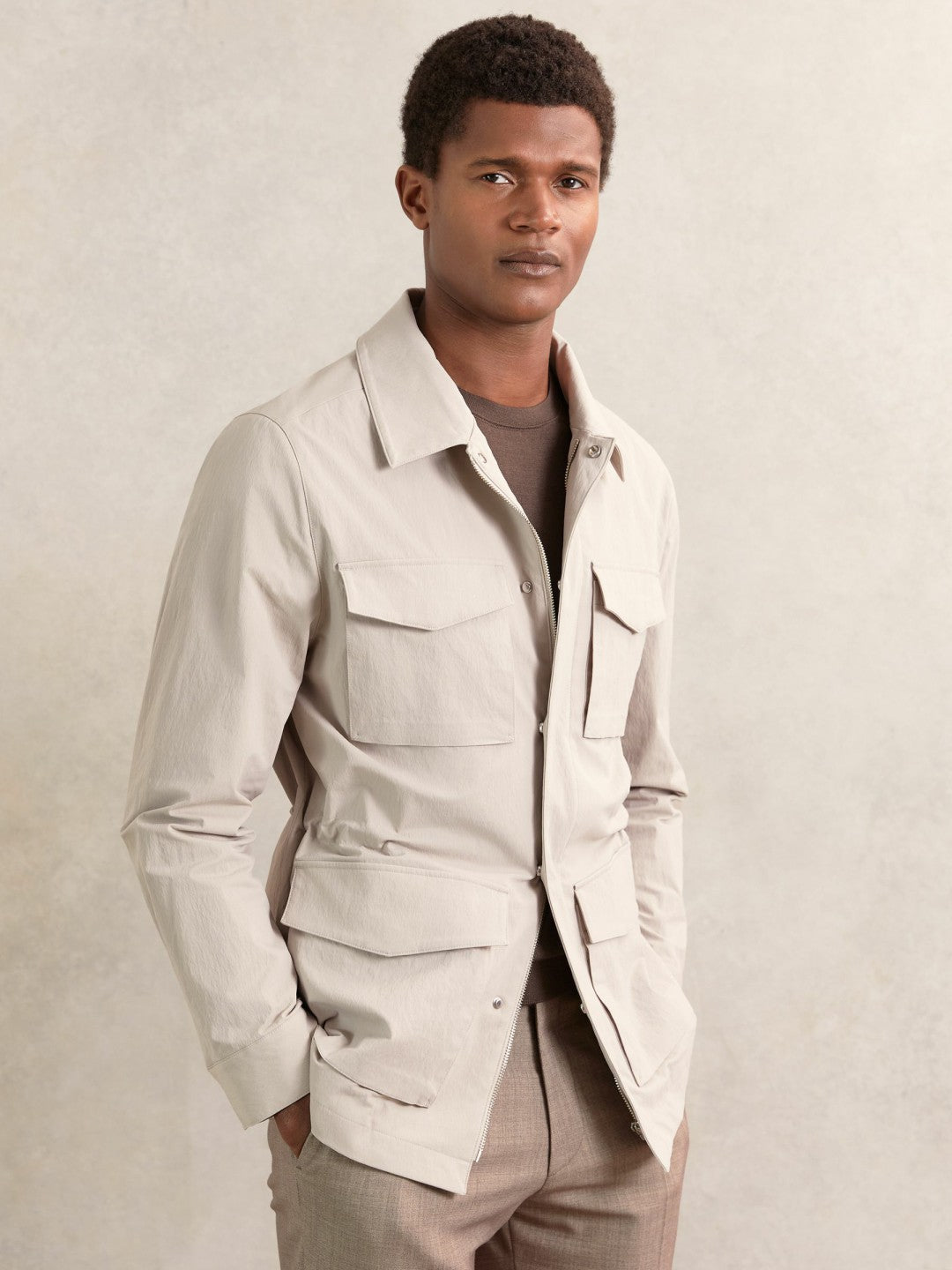 Men Removable-Gilet Safari Jacket in Stone