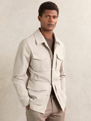 Men Removable-Gilet Safari Jacket in Stone