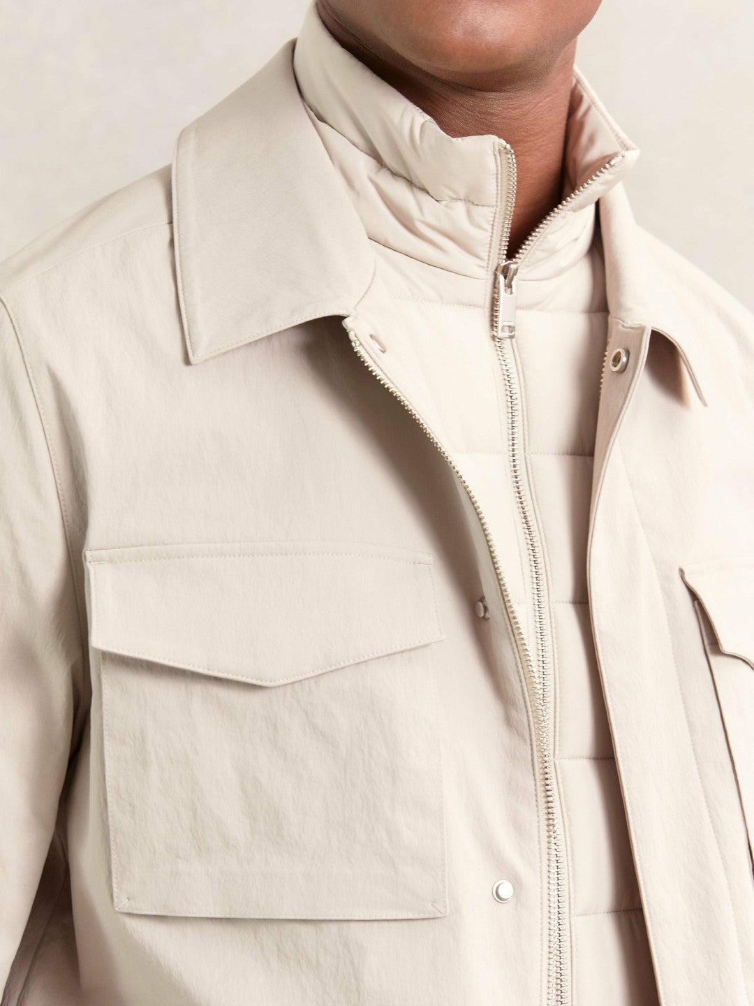 Men Removable-Gilet Safari Jacket in Stone