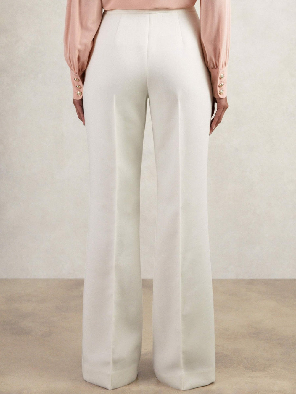 Women Twill Button-Tab Flared Trousers With Wool in White