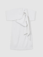 Women Sculptural Off-Shoulder Mini Dress in Ivory