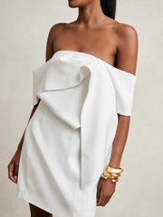 Women Sculptural Off-Shoulder Mini Dress in Ivory