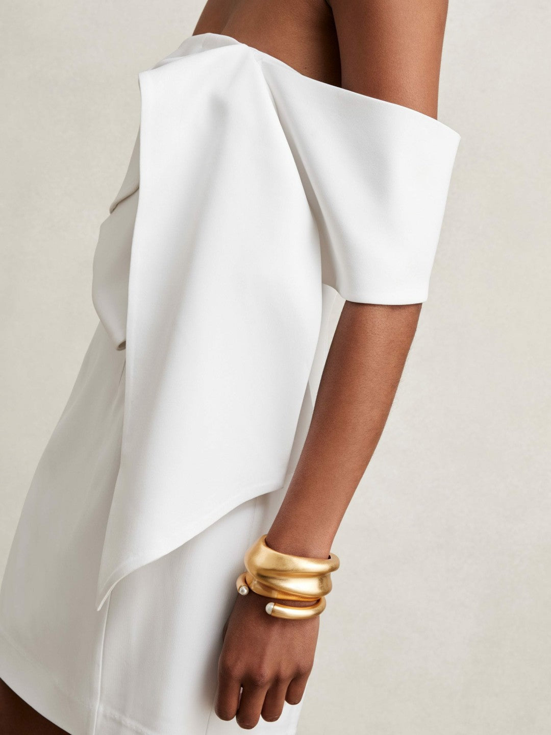 Women Sculptural Off-Shoulder Mini Dress in Ivory