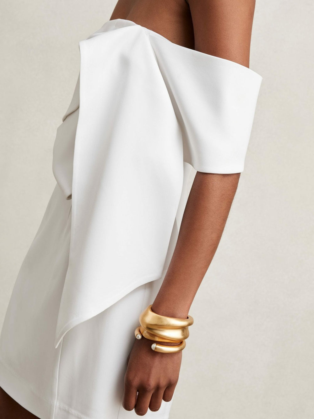 Women Sculptural Off-Shoulder Mini Dress in Ivory
