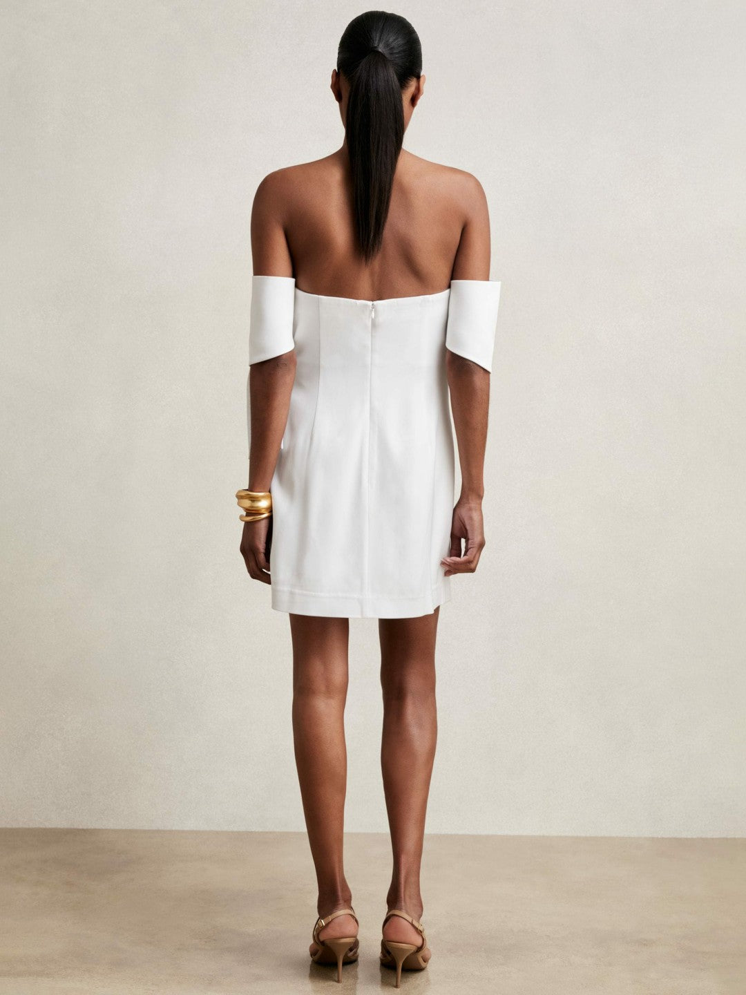 Women Sculptural Off-Shoulder Mini Dress in Ivory