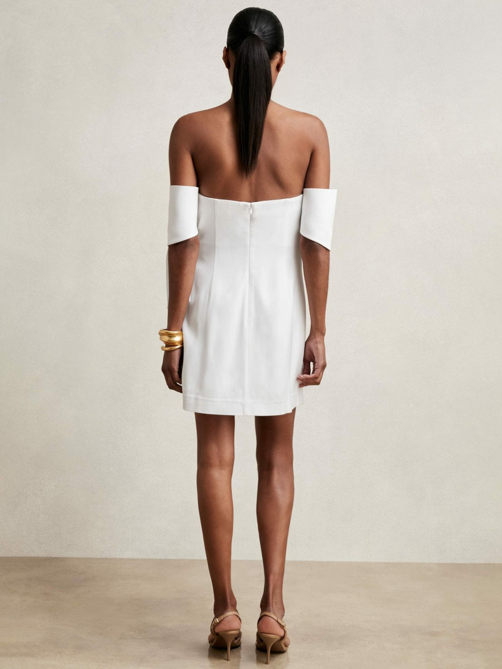 Women Sculptural Off-Shoulder Mini Dress in Ivory