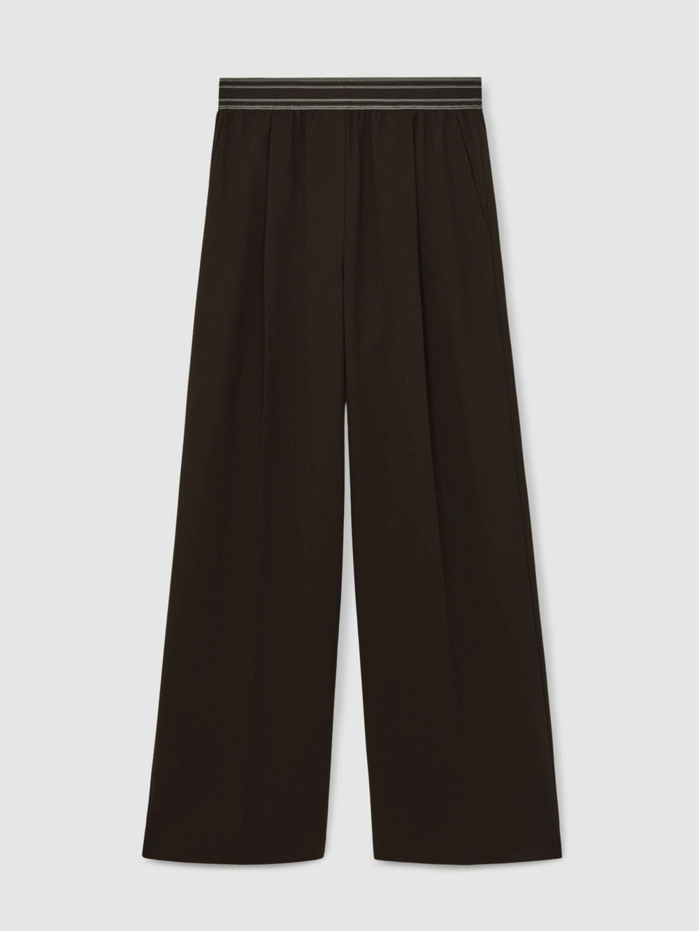 Women Petite Wide-Leg Contrast-Waistband Trousers in Chocolate Brown